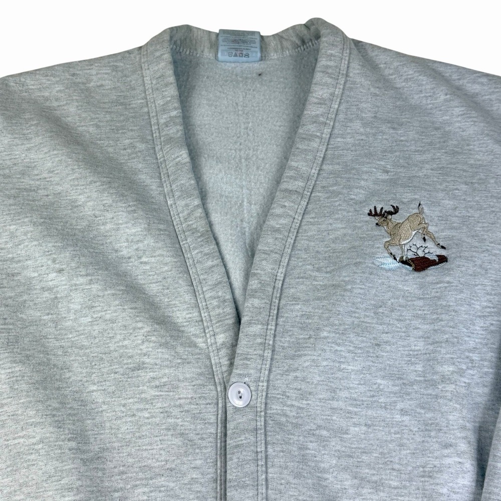 Deer Embroidered Button Cardigan Sweater Sweatshirt Size L/XL Y2K Grannycore